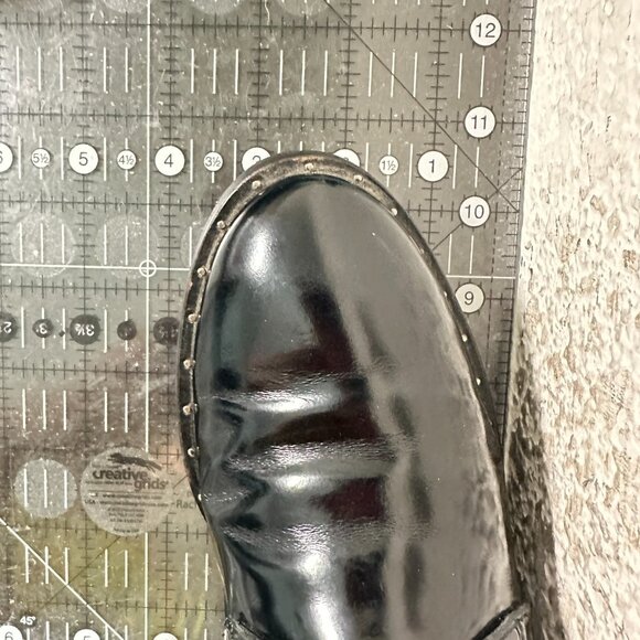 Freda Salvador Women Size 7.5 Black Patent Leather Plain Toe Lace Up Ankle Boot - Picture 11 of 11